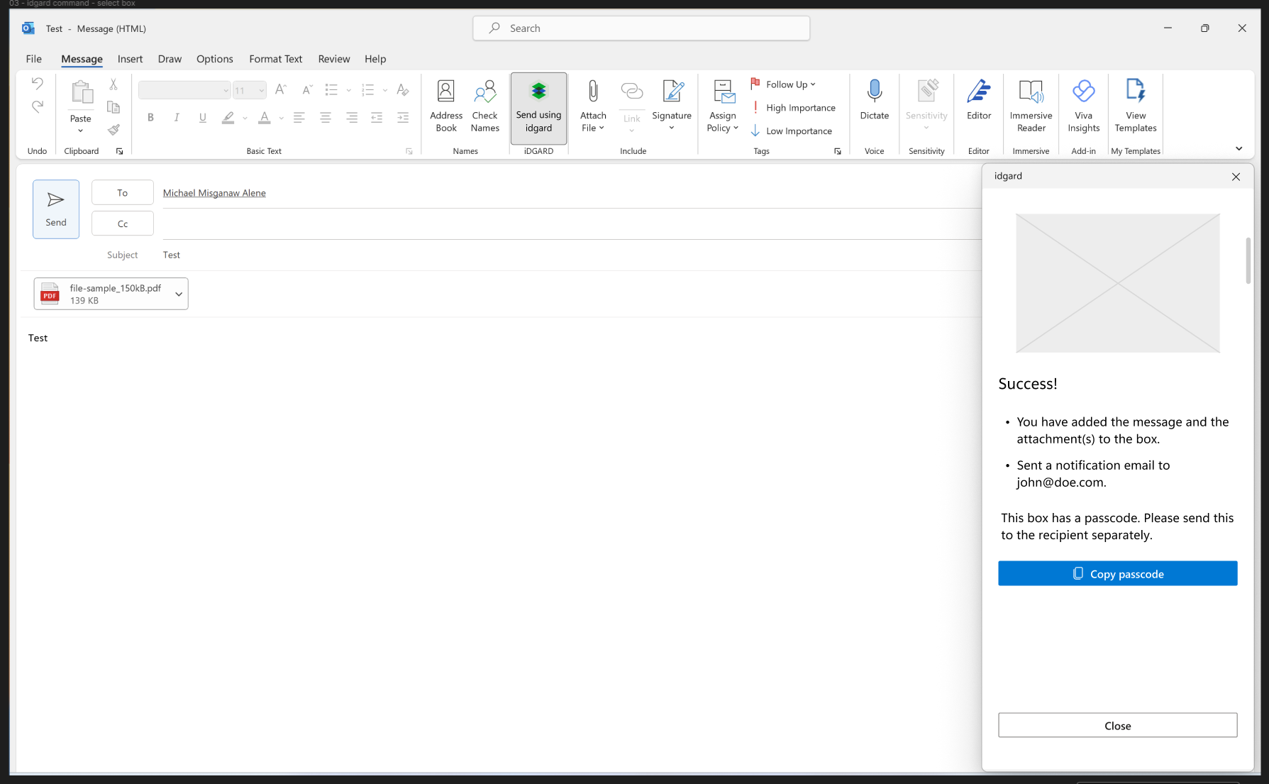 idgard Outlook Add-in - Send Emails